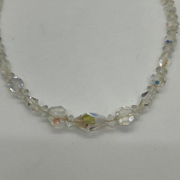 Vintage Clear Faceted Glass Bead Necklace With Shepherds Hook Clasp 1940-1950s - Picture 9 of 14